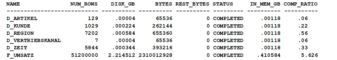 Abb. 3: Auflisten der In-Memory-Objekte. © Oracle