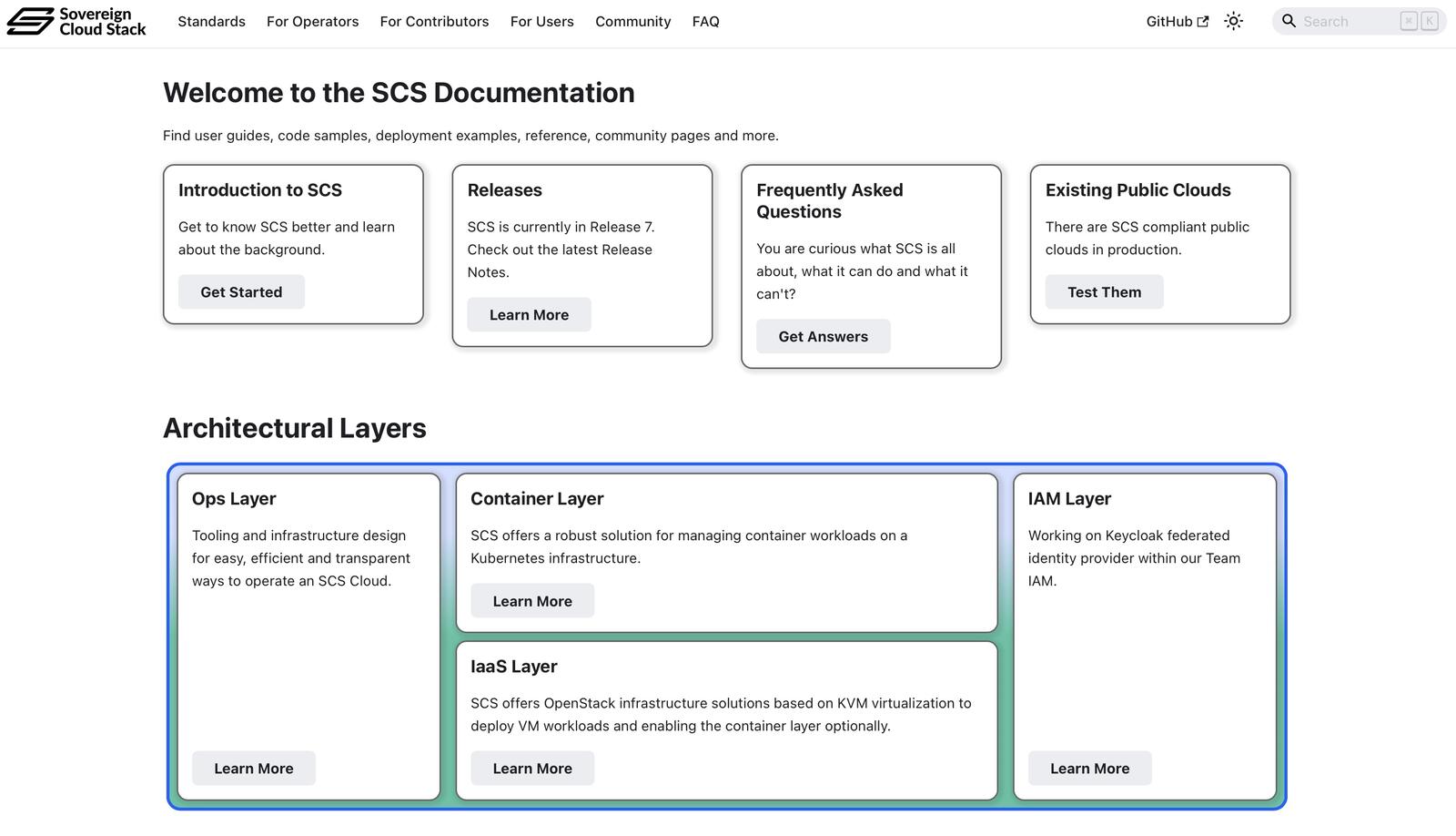 Sovereign Cloud Stack bietet eine umfangreiche Dokumentation <br> © <br />
https://docs.scs.community