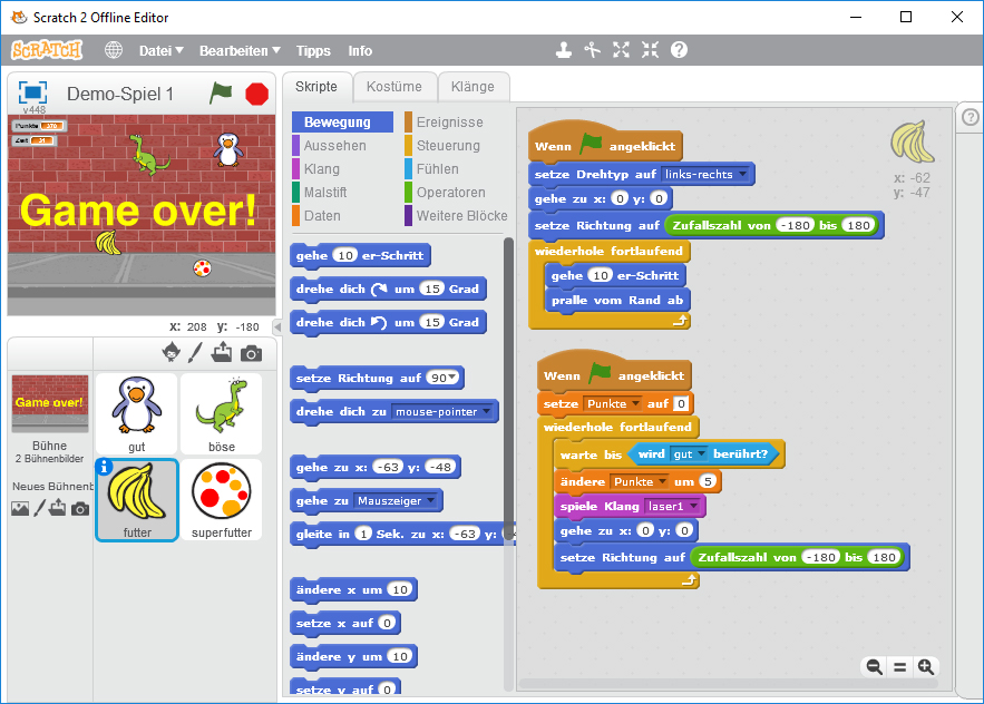Abb.2: Scratch ermöglicht bereits Kindern einfache Computerspiele zu erstellen. © Bernhard Löwenstein & Elisabeth Weißenböck